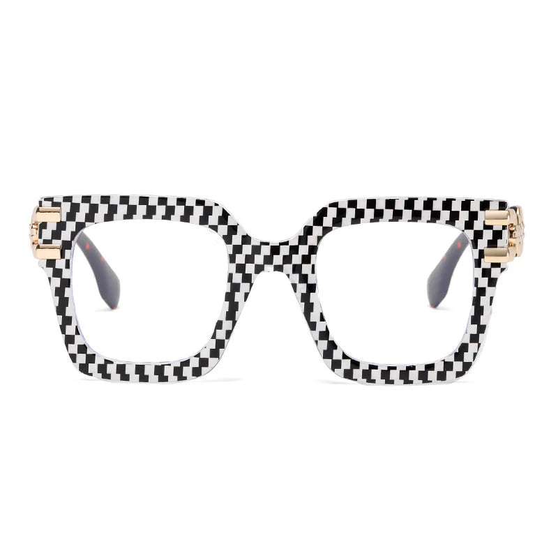 COMPUTER GLASSES / EXECUTIVE Plaid Oversized Square Women 2025 Design Colorful Big Frame Eyewear Anti Blue Light Pink Stripe
