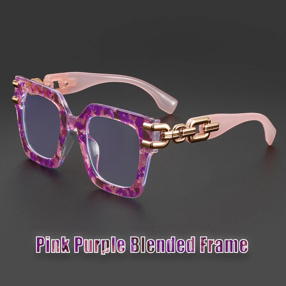 COMPUTER GLASSES / EXECUTIVE Plaid Oversized Square Women 2025 Design Colorful Big Frame Eyewear Anti Blue Light Pink Stripe