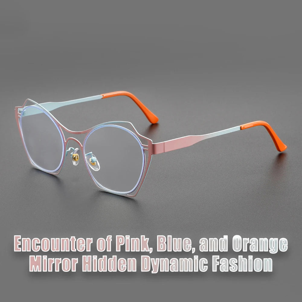 COMPUTER GLASSES / EXECUTIVE Trendy Cat Eye Women Reading Glasses New Design Metal Hollow Big Frame Presbyopia Eyewear Unique Double Color Frame Glasses