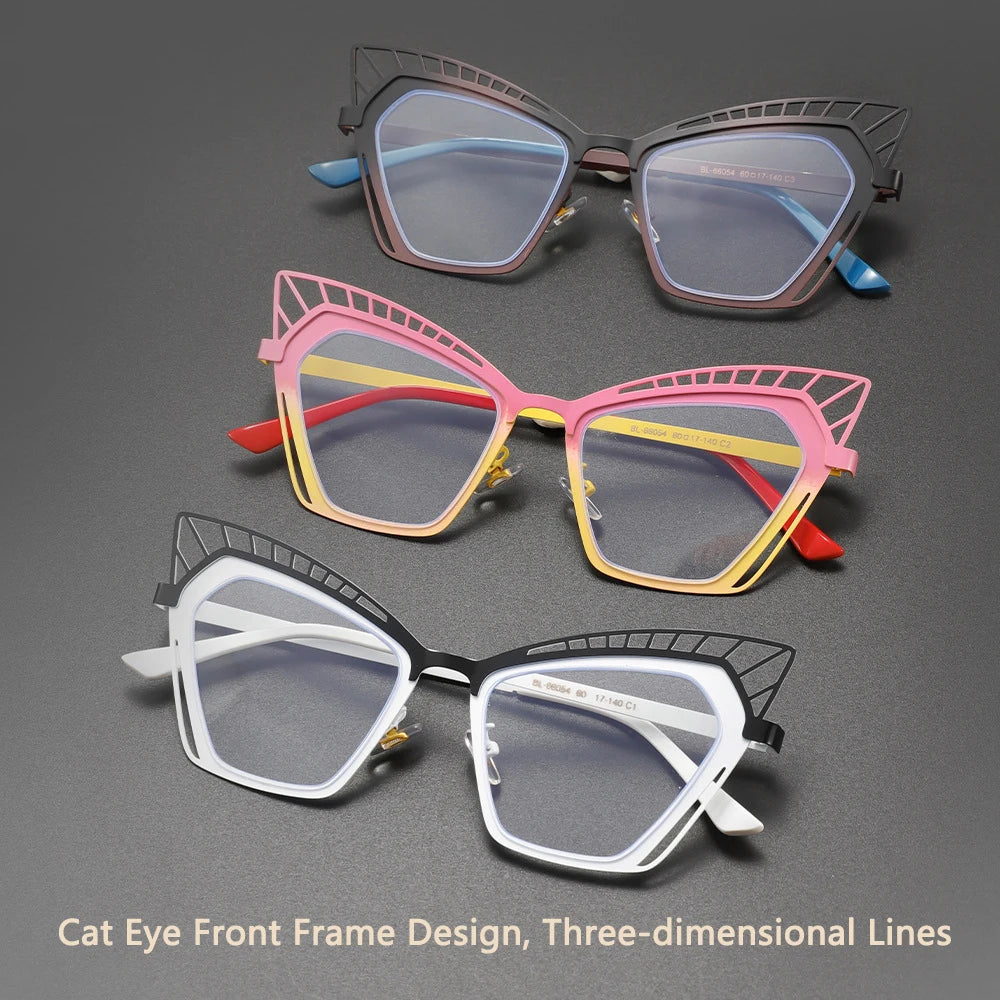 COMPUTER GLASSES / EXECUTIVE Personality Hollowed Cat Eye Anti-blue Glasses 2025 Fashion Metal Decorative Optical Spectacle Eyeglasses Ultra Light Glasses