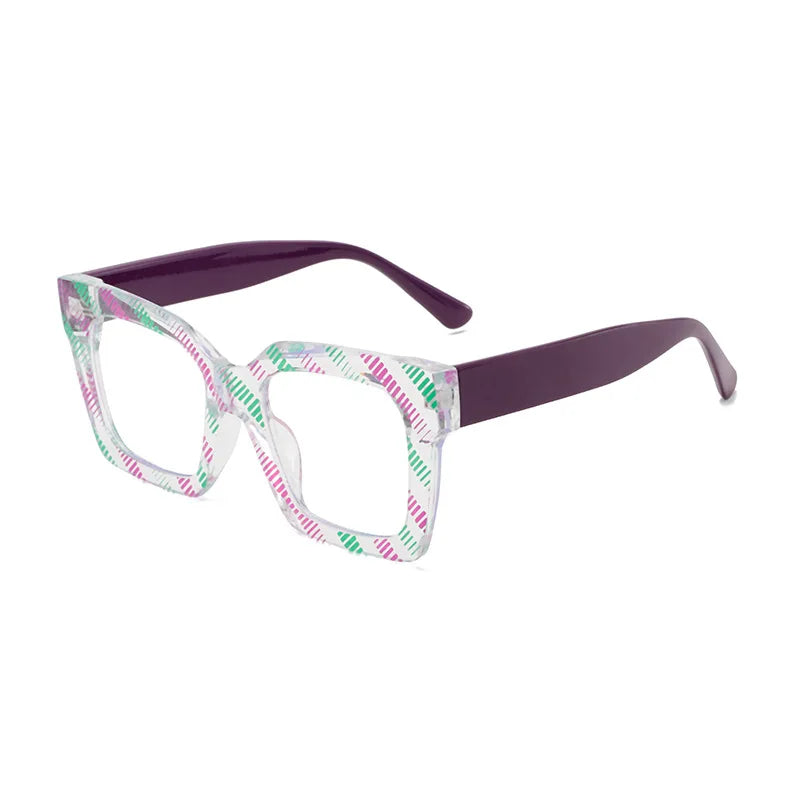 COMPUTER GLASSES / EXECUTIVE Transparent Colorful Floral Pattern Anti Blue Light Eyewear Large Frame Square Glasses Frame Prescription Myopia Ocular