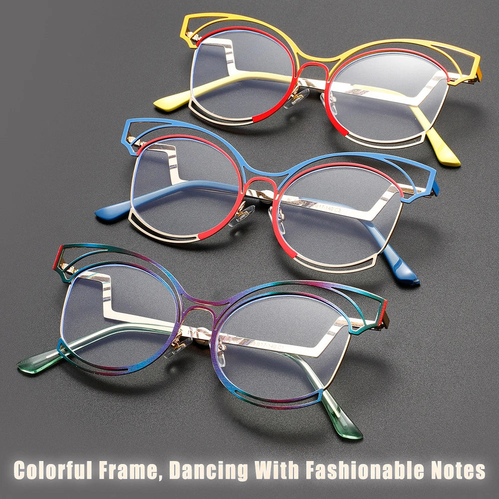 COMPUTER GLASSES / EXECUTIVE Fashion Cat Eye Metal Anti Blue Light Blocking Eyewear Eyeglasses Optical Frame Eye Glasses for Women