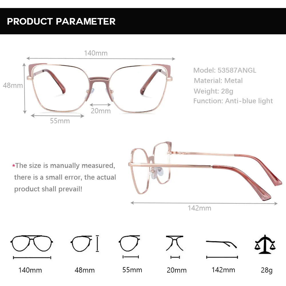 COMPUTER GLASSES / EXECUTIVE Cat Eye Rectangle Anti Blue Light Optical Metal Glasses Frames Women Fashion