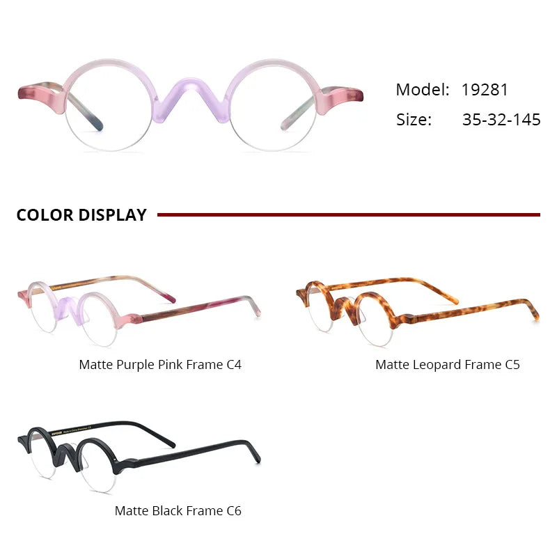 COMPUTER GLASSES / EXECUTIVE New Multi Color Round Frosted Acetate Eyewear Frame Men and Women Universal Exquisite Half-Rim Acetate Optical Frames