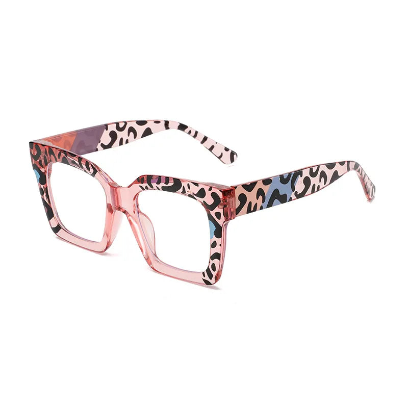 COMPUTER GLASSES / EXECUTIVE Transparent Colorful Floral Pattern Anti Blue Light Eyewear Large Frame Square Glasses Frame Prescription Myopia Ocular
