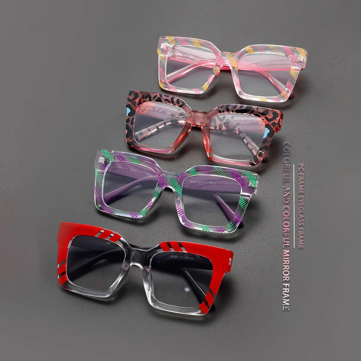 COMPUTER GLASSES / EXECUTIVE Transparent Colorful Floral Pattern Anti Blue Light Eyewear Large Frame Square Glasses Frame Prescription Myopia Ocular