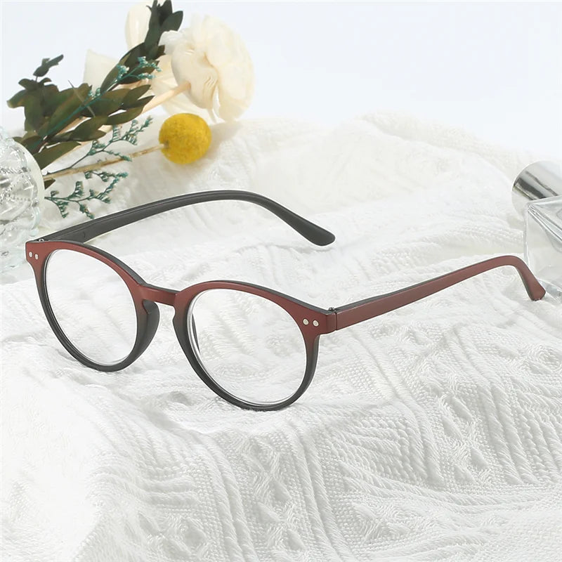 Reading Glasses Unisex Slim Presbyopia Corrective Eyeglasses 1pc PC round Frame Blue Light Blocking for Men and Women