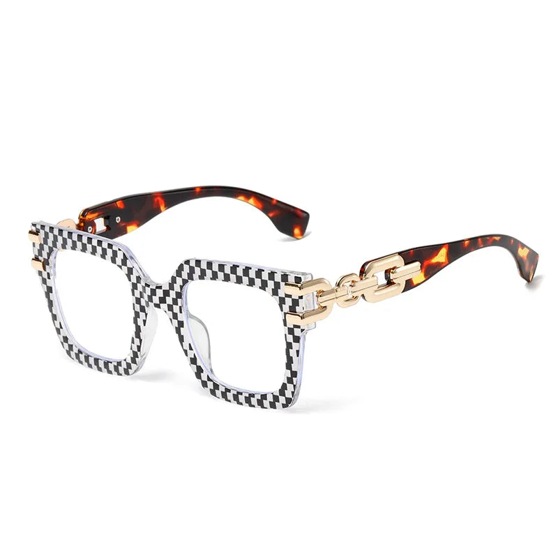 COMPUTER GLASSES / EXECUTIVE Plaid Oversized Square Women 2025 Design Colorful Big Frame Eyewear Anti Blue Light Pink Stripe