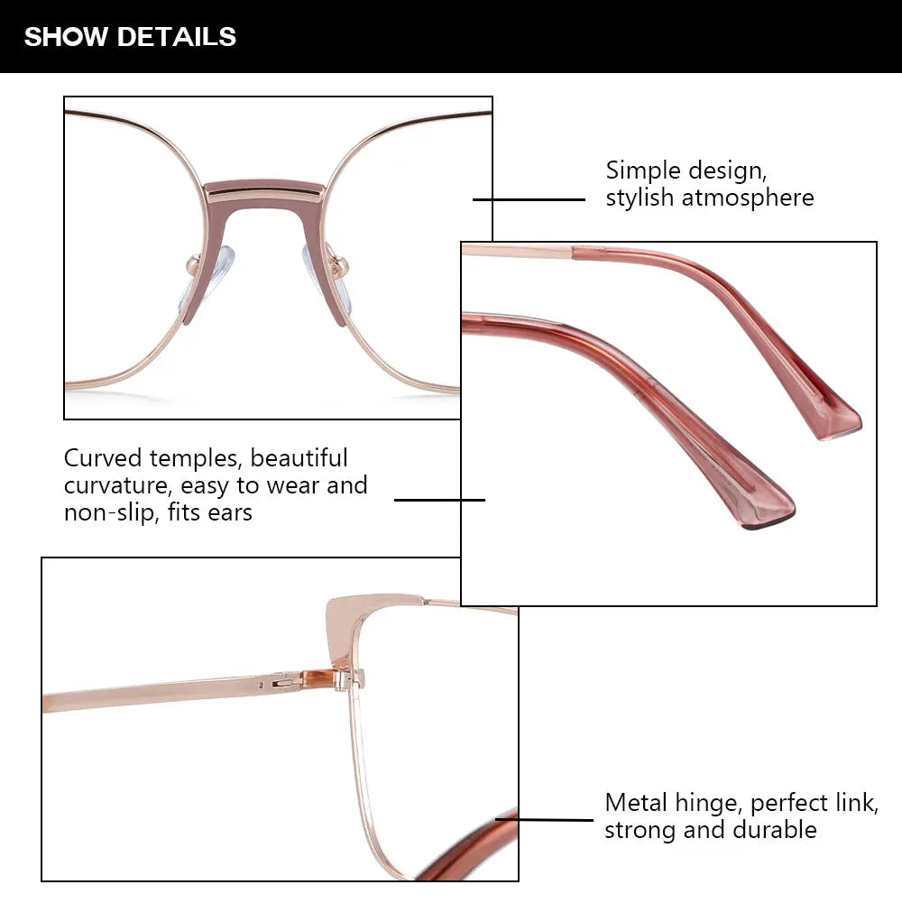 COMPUTER GLASSES / EXECUTIVE Cat Eye Rectangle Anti Blue Light Optical Metal Glasses Frames Women Fashion