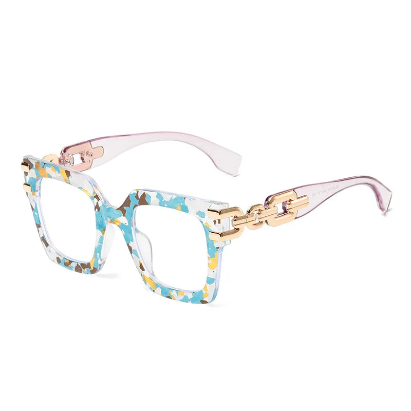 COMPUTER GLASSES / EXECUTIVE Plaid Oversized Square Women 2025 Design Colorful Big Frame Eyewear Anti Blue Light Pink Stripe