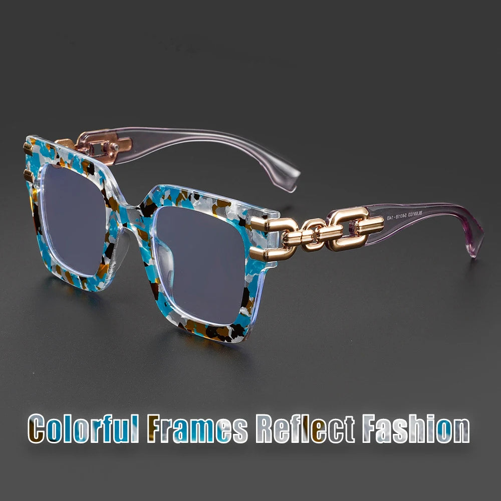 COMPUTER GLASSES / EXECUTIVE Plaid Oversized Square Women 2025 Design Colorful Big Frame Eyewear Anti Blue Light Pink Stripe