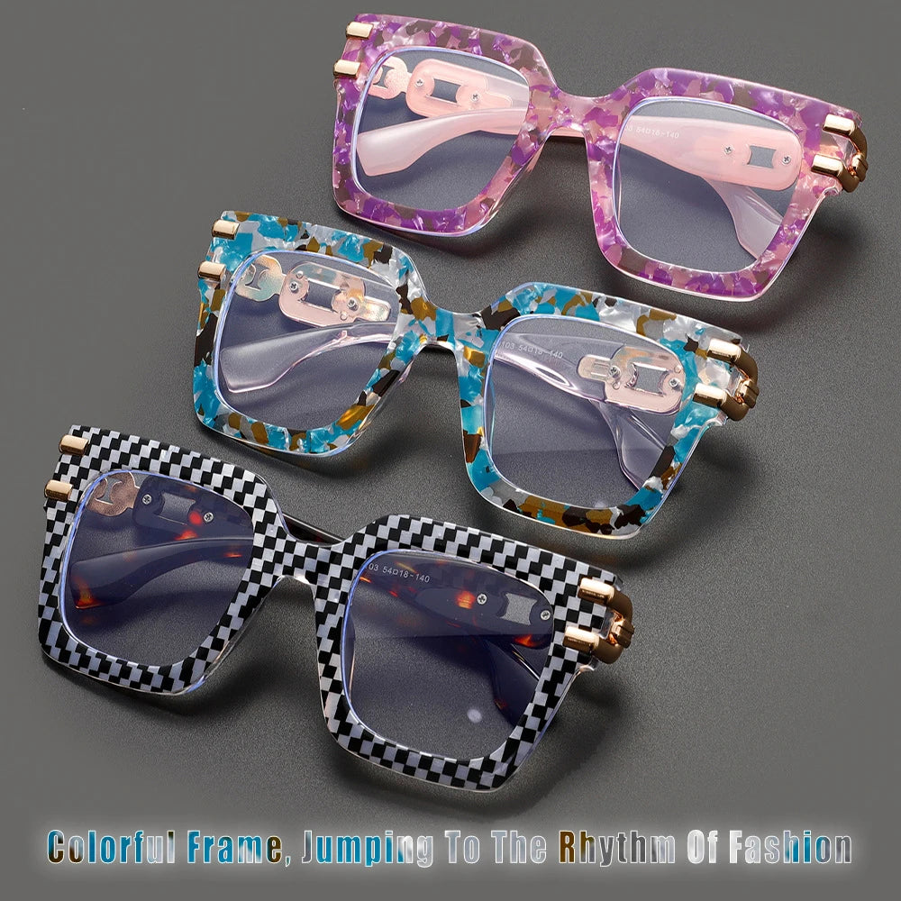 COMPUTER GLASSES / EXECUTIVE Plaid Oversized Square Women 2025 Design Colorful Big Frame Eyewear Anti Blue Light Pink Stripe