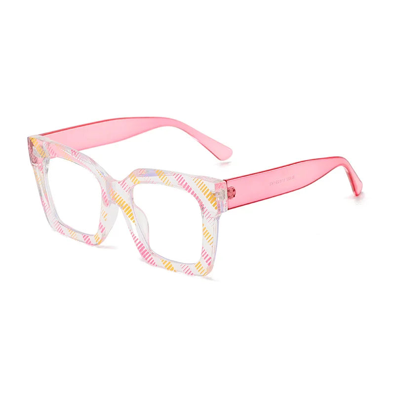 COMPUTER GLASSES / EXECUTIVE Transparent Colorful Floral Pattern Anti Blue Light Eyewear Large Frame Square Glasses Frame Prescription Myopia Ocular