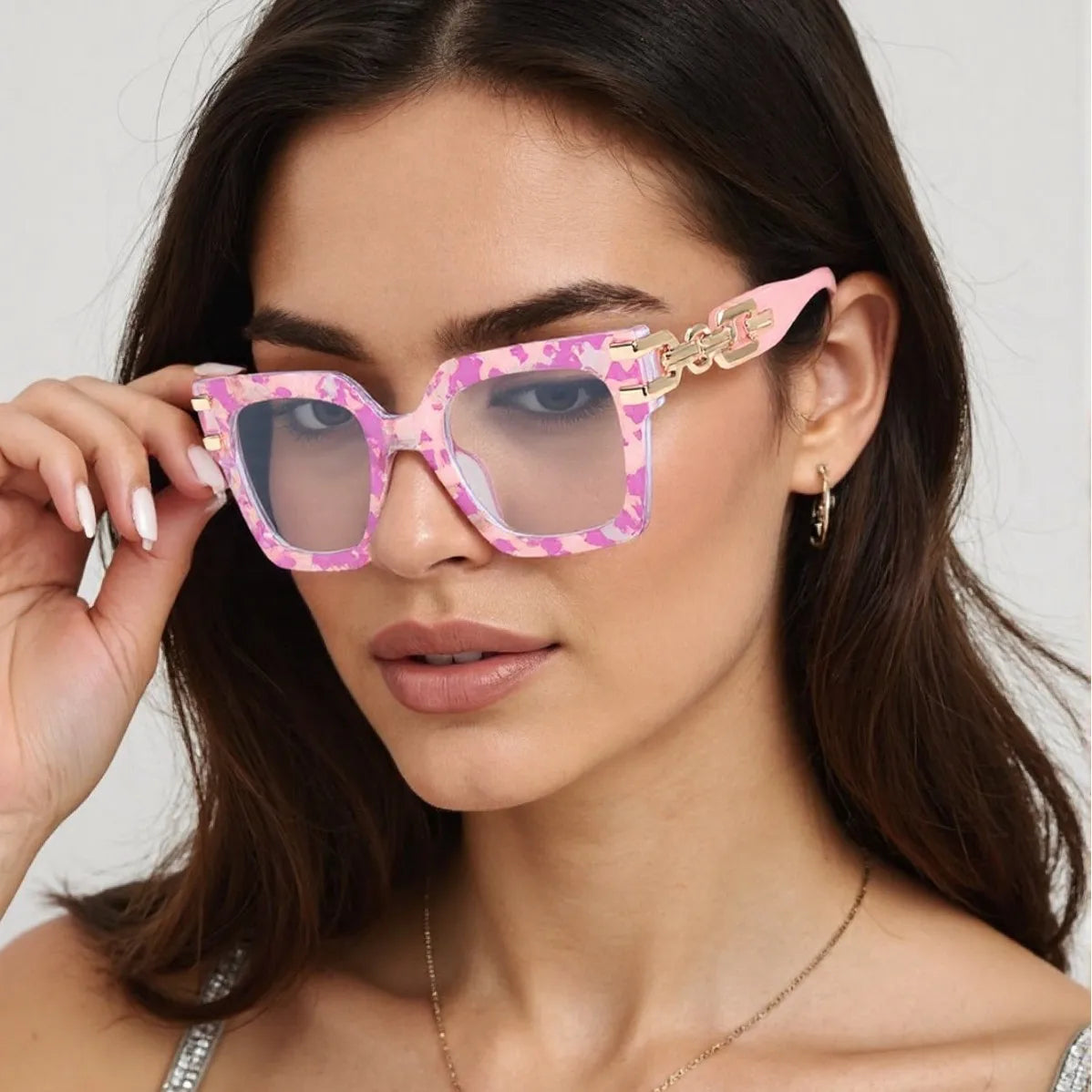 COMPUTER GLASSES / EXECUTIVE Plaid Oversized Square Women 2025 Design Colorful Big Frame Eyewear Anti Blue Light Pink Stripe