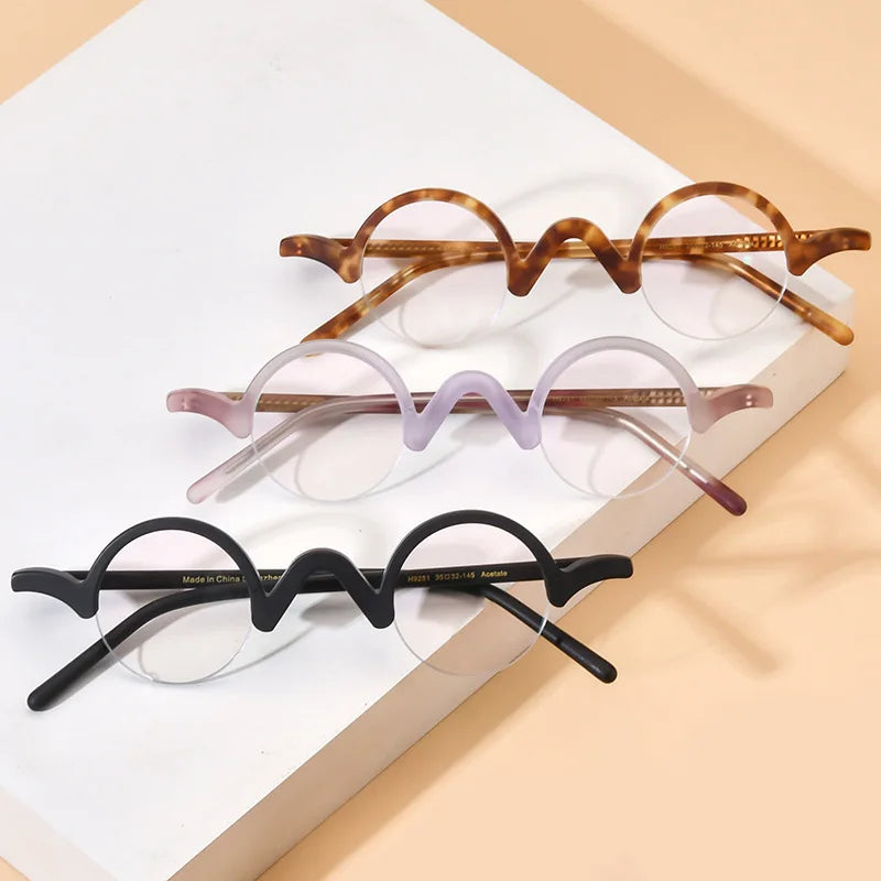 COMPUTER GLASSES / EXECUTIVE New Multi Color Round Frosted Acetate Eyewear Frame Men and Women Universal Exquisite Half-Rim Acetate Optical Frames