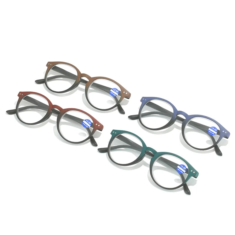 Reading Glasses Unisex Slim Presbyopia Corrective Eyeglasses 1pc PC round Frame Blue Light Blocking for Men and Women