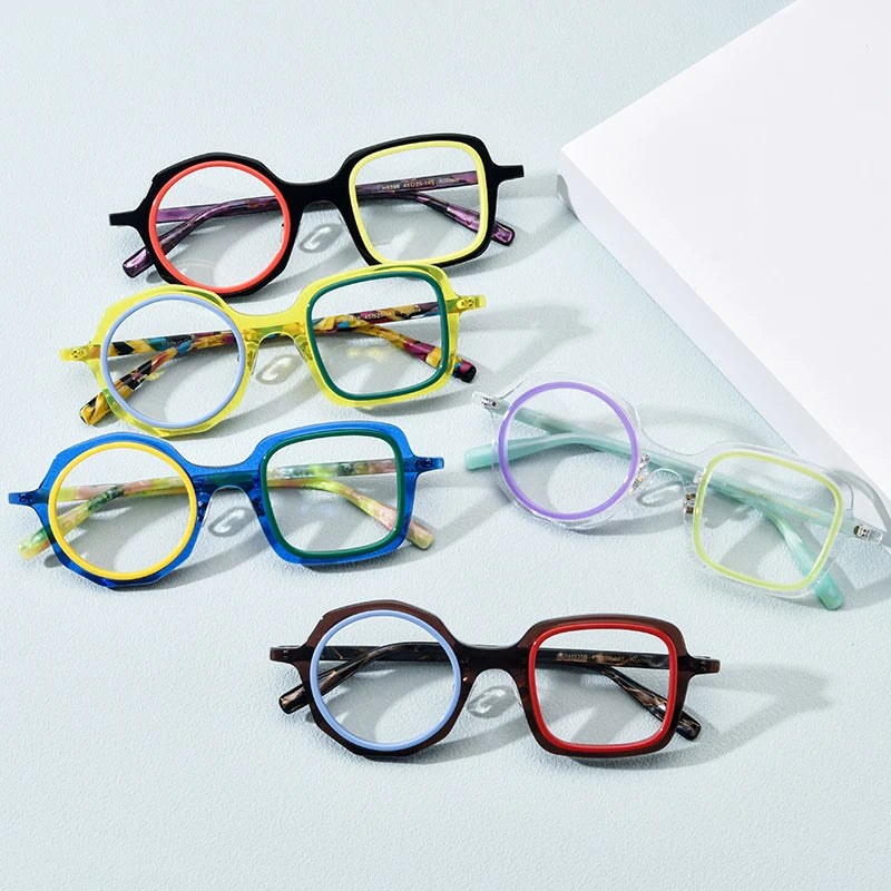 COMPUTER GLASSES / EXECUTIVE Acetate Glasses Frame Men Left Square Right Round Women Brand Design Optical Spectacle Optical