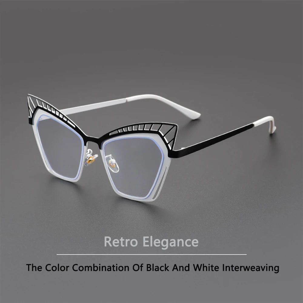 COMPUTER GLASSES / EXECUTIVE Personality Hollowed Cat Eye Anti-blue Glasses 2025 Fashion Metal Decorative Optical Spectacle Eyeglasses Ultra Light Glasses