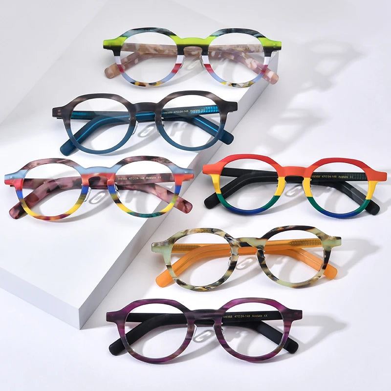 COMPUTER GLASSES / EXECUTIVE Multicolor Matte Acetate Women Fashion Round Eyeglasses Optical Spectacle Retro Men Eyewear
