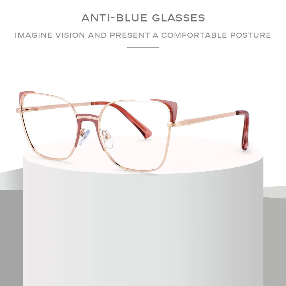 COMPUTER GLASSES / EXECUTIVE Cat Eye Rectangle Anti Blue Light Optical Metal Glasses Frames Women Fashion