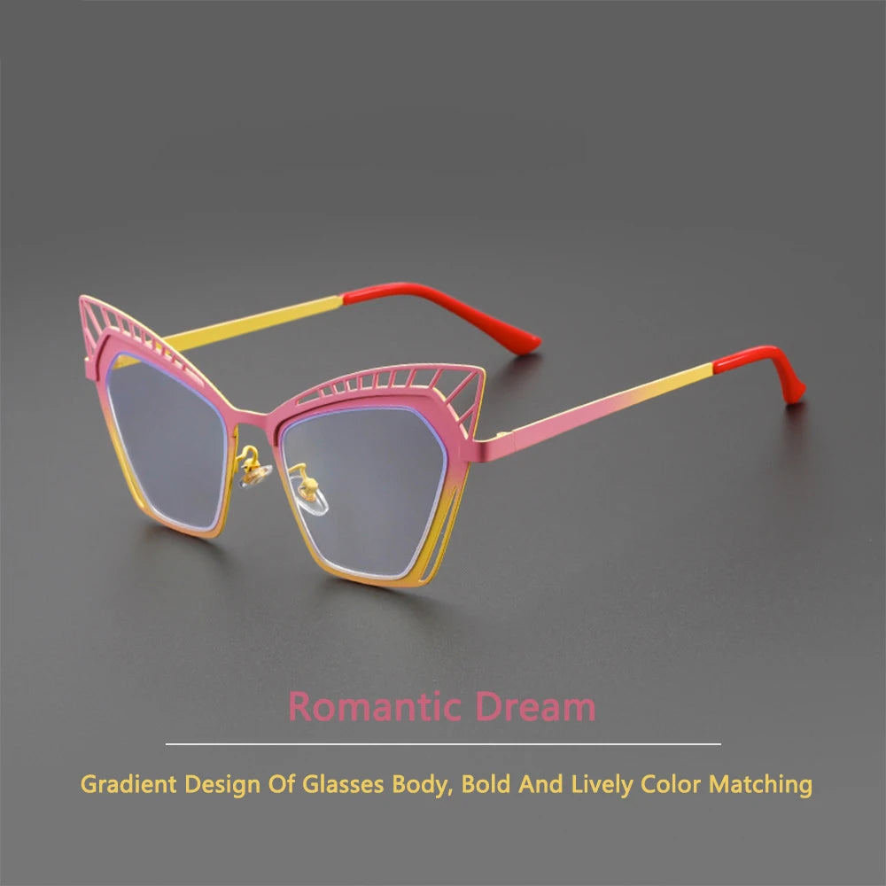 COMPUTER GLASSES / EXECUTIVE Personality Hollowed Cat Eye Anti-blue Glasses 2025 Fashion Metal Decorative Optical Spectacle Eyeglasses Ultra Light Glasses