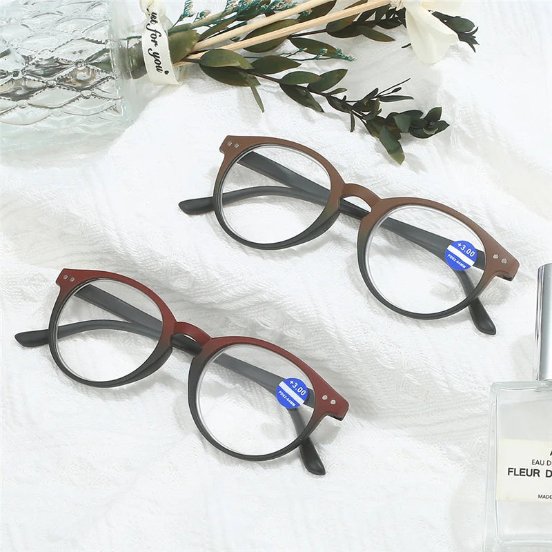 Reading Glasses Unisex Slim Presbyopia Corrective Eyeglasses 1pc PC round Frame Blue Light Blocking for Men and Women