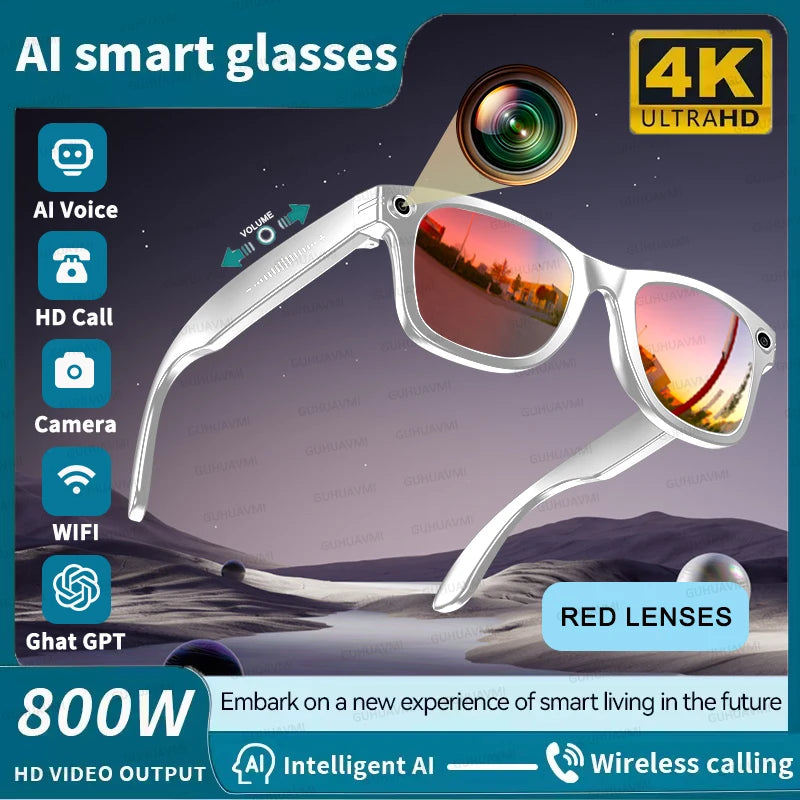 Ai Smart Glasses Unisex AI Smart Glasses with 8MP Camera Video Recording 100+ Languages Translation Sunglasses Bluetooth Call Music Play Men Women