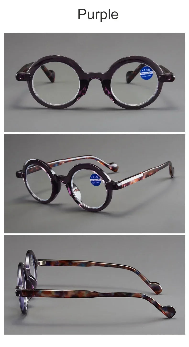 READING GLASSES Round Frame for Reading Anti-Blue Light High-definition Fashionable Presbyopia Eyewear