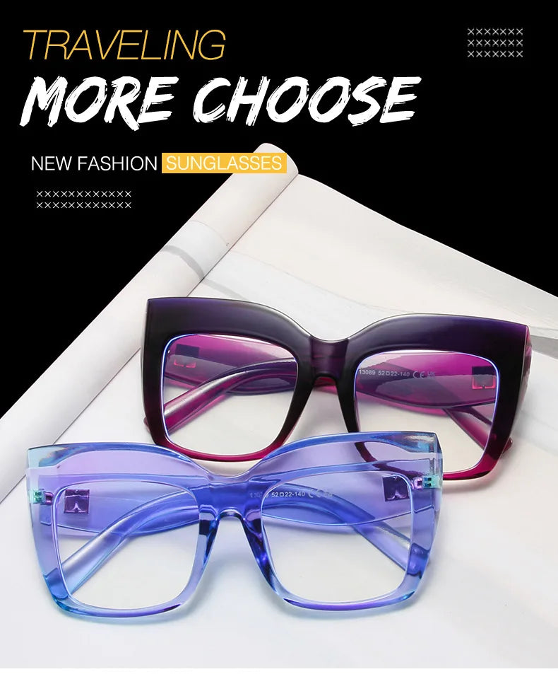 COMPUTER GLASSES / EXECUTIVE Oversize Women's Glasses Fashion Square Ladies Eyeglasses Blue Clear Lens Optical Female Eyewear Anti Blue Light