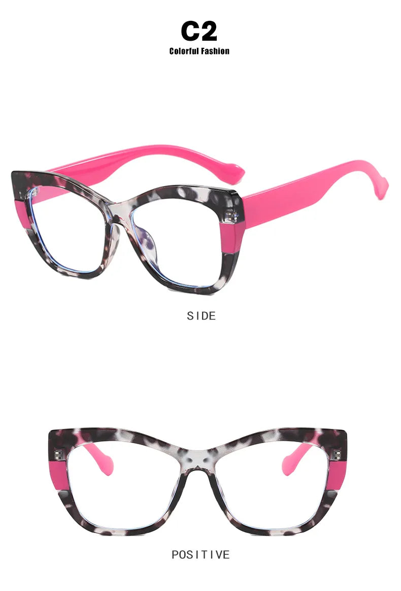 COMPUTER GLASSES / EXECUTIVE New Fashion Double Color Cat Eye Women Glasses Frame Clear Anti Blue Light Optical Leopard Eyewear