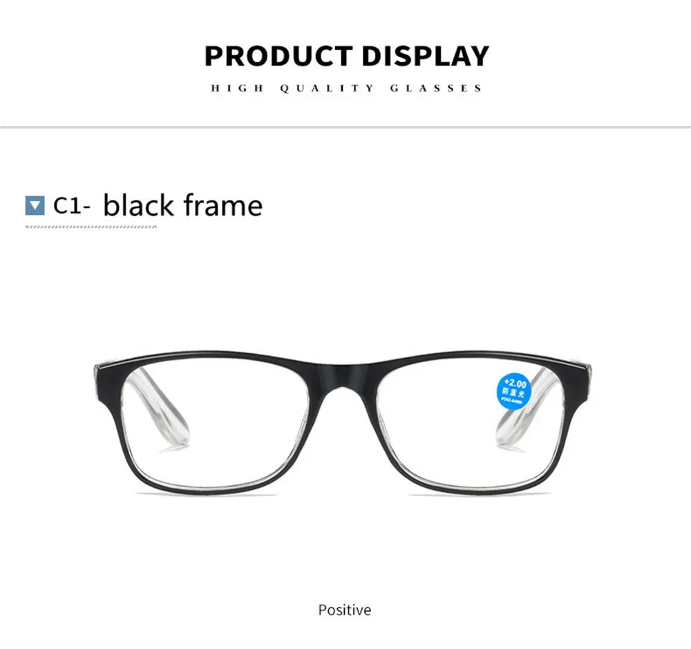 Reading glasses Anti Blue Light Reading Glasses Fashion Women Men Clear Square Computer Presbyopic Eyeglasses Spring Legs Frame Eyewear