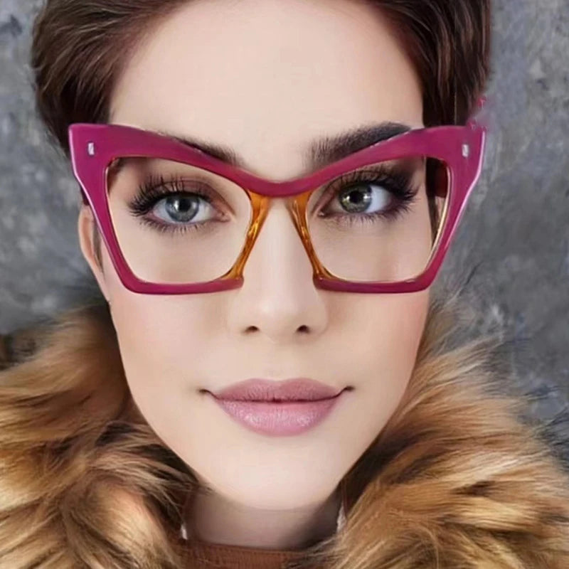 COMPUTER GLASSES / EXECUTIVE New Fashion Double Color Cat Eye Women Glasses Frame Clear Anti Blue Light Optical Leopard EyewearNew Fashion Women Glasses Anti Blue Light Decoration Eyeglass Fashion Luxury Brand Design Retro Large Frame Computer Eyewear