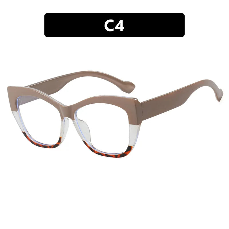 COMPUTER GLASSES / EXECUTIVE New Fashion Double Color Cat Eye Women Glasses Frame Clear Anti Blue Light Optical Leopard Eyewear