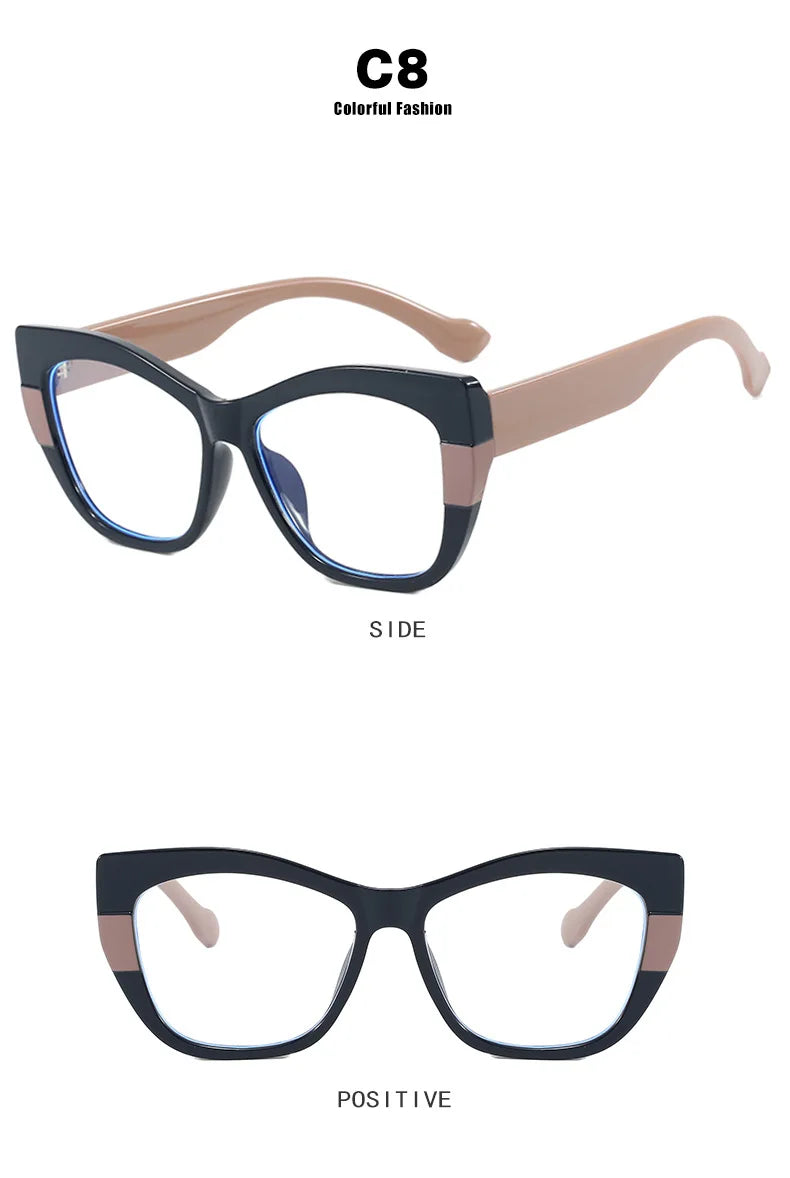COMPUTER GLASSES / EXECUTIVE New Fashion Double Color Cat Eye Women Glasses Frame Clear Anti Blue Light Optical Leopard Eyewear