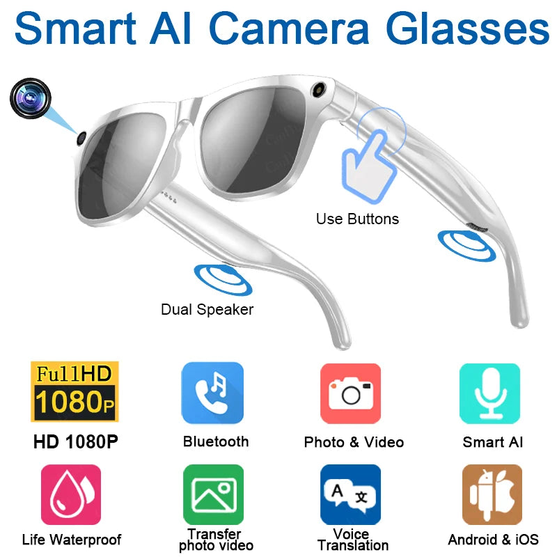 Ai Smart Glasses Unisex 4K HD AI Smart Glasses Chat GPT 100MP Camera Bluetooth Call 260Mah Battery Voice Assistant Control Smart Glasses