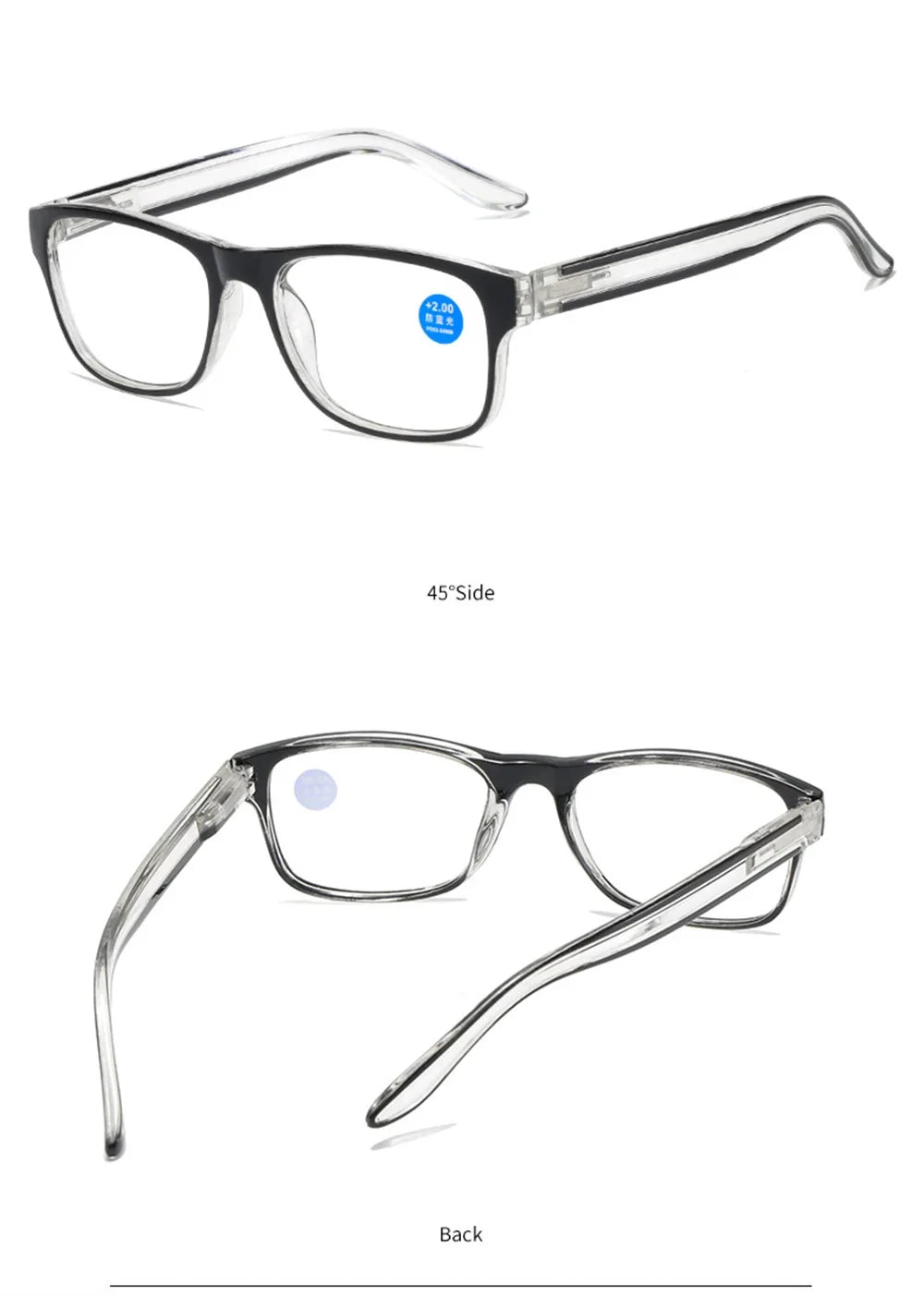 Reading glasses Anti Blue Light Reading Glasses Fashion Women Men Clear Square Computer Presbyopic Eyeglasses Spring Legs Frame Eyewear