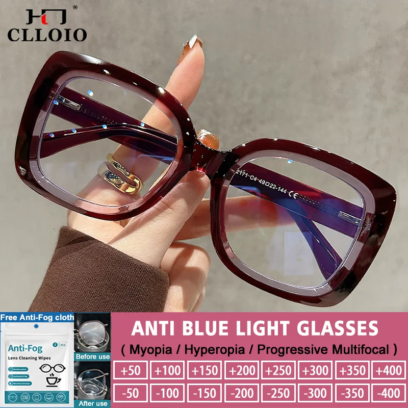 READING GLASSES CLLOIO Trendy Women's Progressive Reading Eyeglasses Simple Square Round Myopia Glasses Anti-Blue Light Prescription Glasses