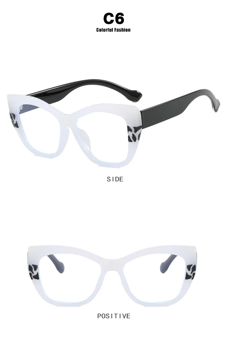 COMPUTER GLASSES / EXECUTIVE New Fashion Double Color Cat Eye Women Glasses Frame Clear Anti Blue Light Optical Leopard Eyewear