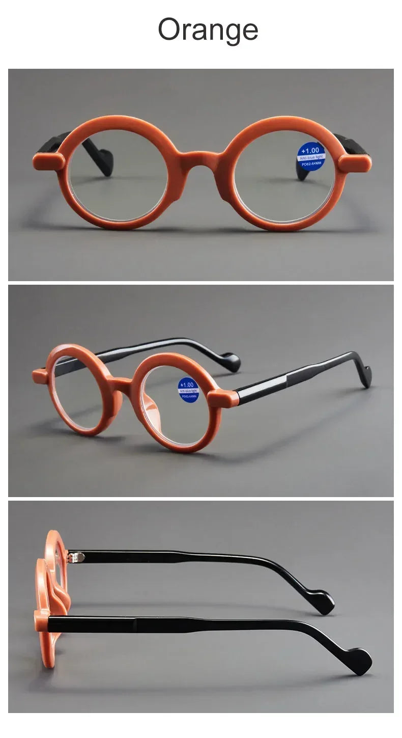 READING GLASSES Round Frame for Reading Anti-Blue Light High-definition Fashionable Presbyopia Eyewear