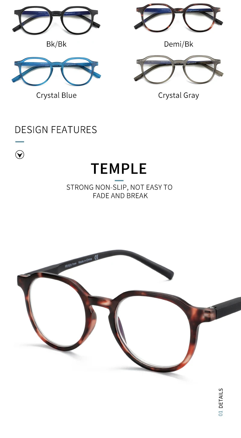 ANTI BLUE LIGHT Retro Circular Glasses Blue Light Blocking Round Computer Eyeglasses for Unisex Fashion