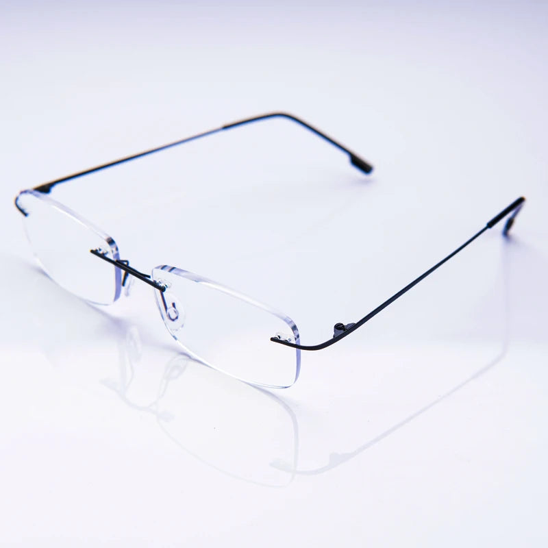 Reading Glasses Rimless Cut Glasses Anti Blue Light Narrow Square Eyeglasses Prescription Frame