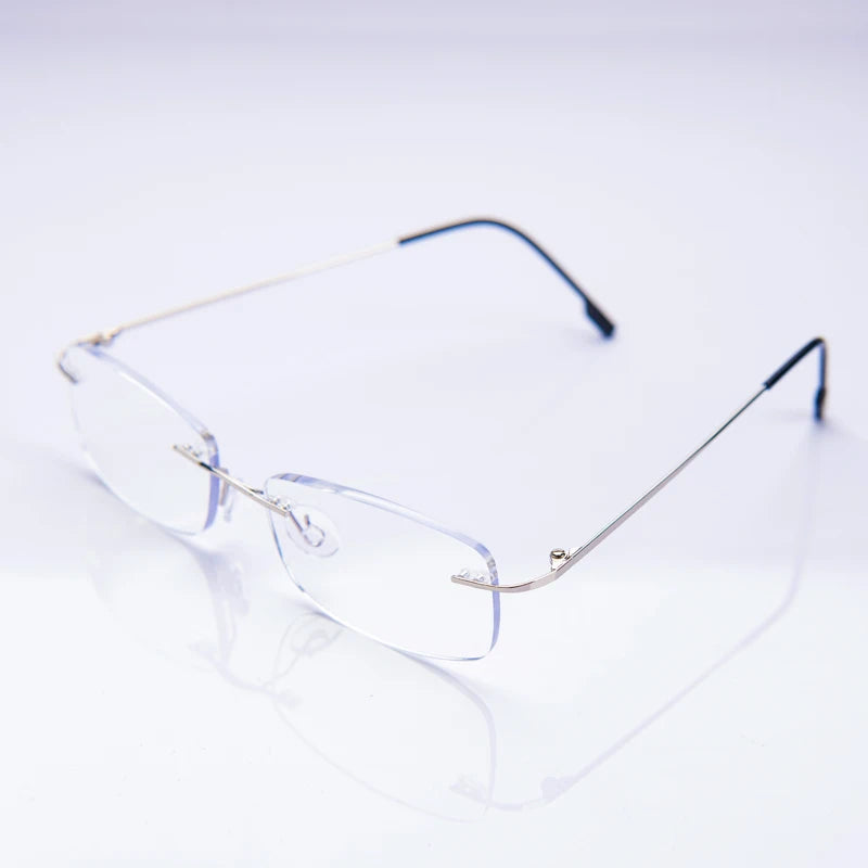 Reading Glasses Rimless Cut Glasses Anti Blue Light Narrow Square Eyeglasses Prescription Frame