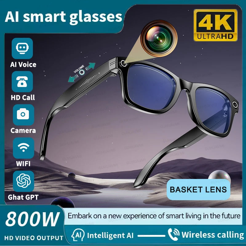 Ai Smart Glasses Unisex AI Smart Glasses with 8MP Camera Video Recording 100+ Languages Translation Sunglasses Bluetooth Call Music Play Men Women
