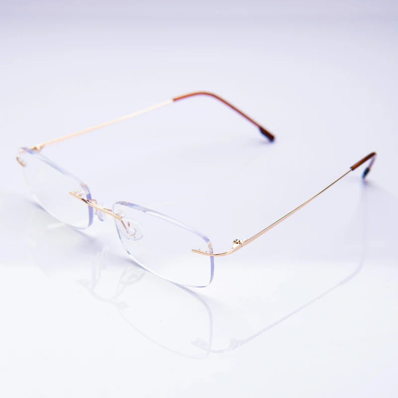 Reading Glasses Rimless Cut Glasses Anti Blue Light Narrow Square Eyeglasses Prescription Frame