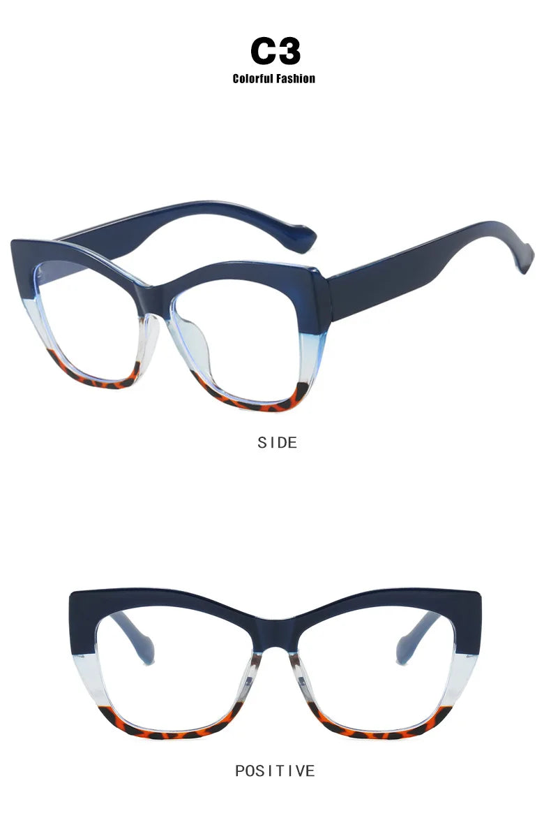 COMPUTER GLASSES / EXECUTIVE New Fashion Double Color Cat Eye Women Glasses Frame Clear Anti Blue Light Optical Leopard Eyewear