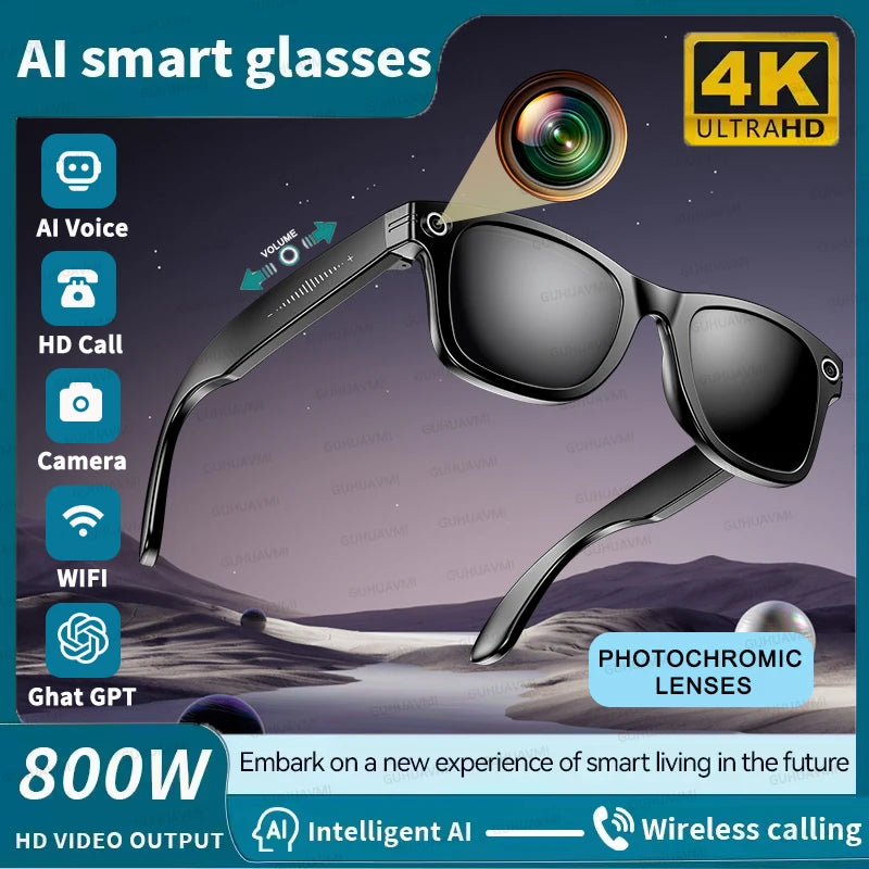 Ai Smart Glasses Unisex AI Smart Glasses with 8MP Camera Video Recording 100+ Languages Translation Sunglasses Bluetooth Call Music Play Men Women