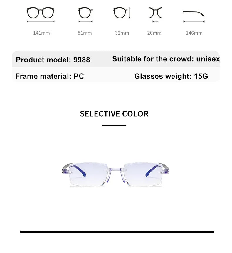 Reading Glasses 0 -1.0 To -4.0 Myopia Glasse Rimless Anti Blue Light Men Myopia Glasses Frameless Nearsighted Eyeglasses Unisex