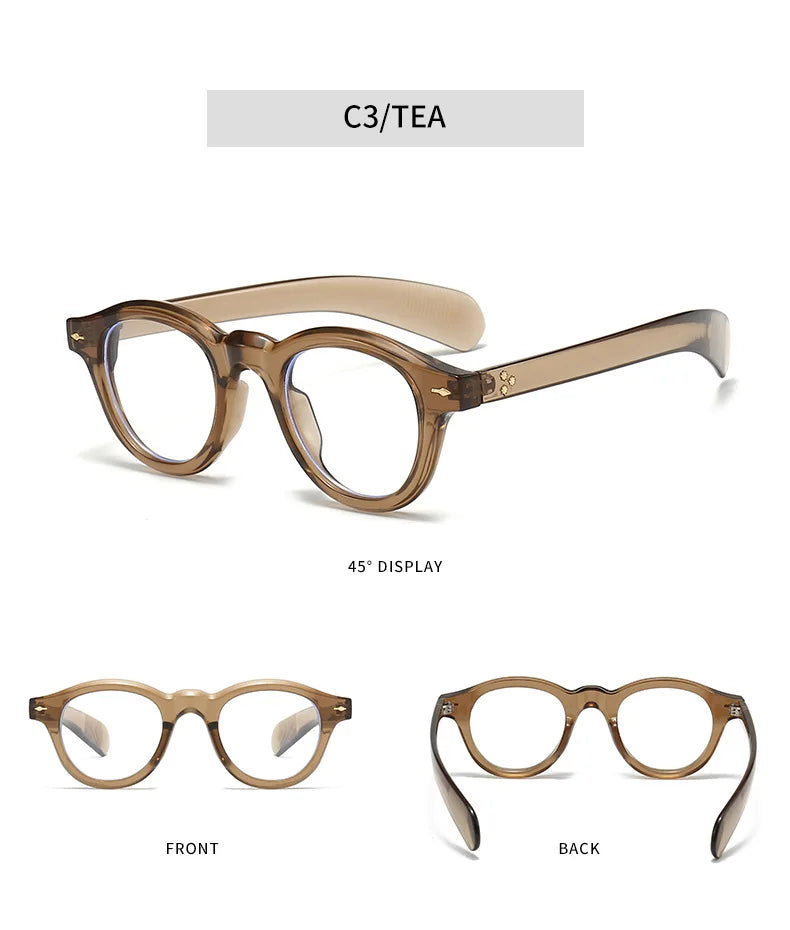 ANTI BLUE LIGHT Round Women Glasses Frame Retro Sunglasses Rivets Decoration Optical Men Orange Eyeglasses Frame