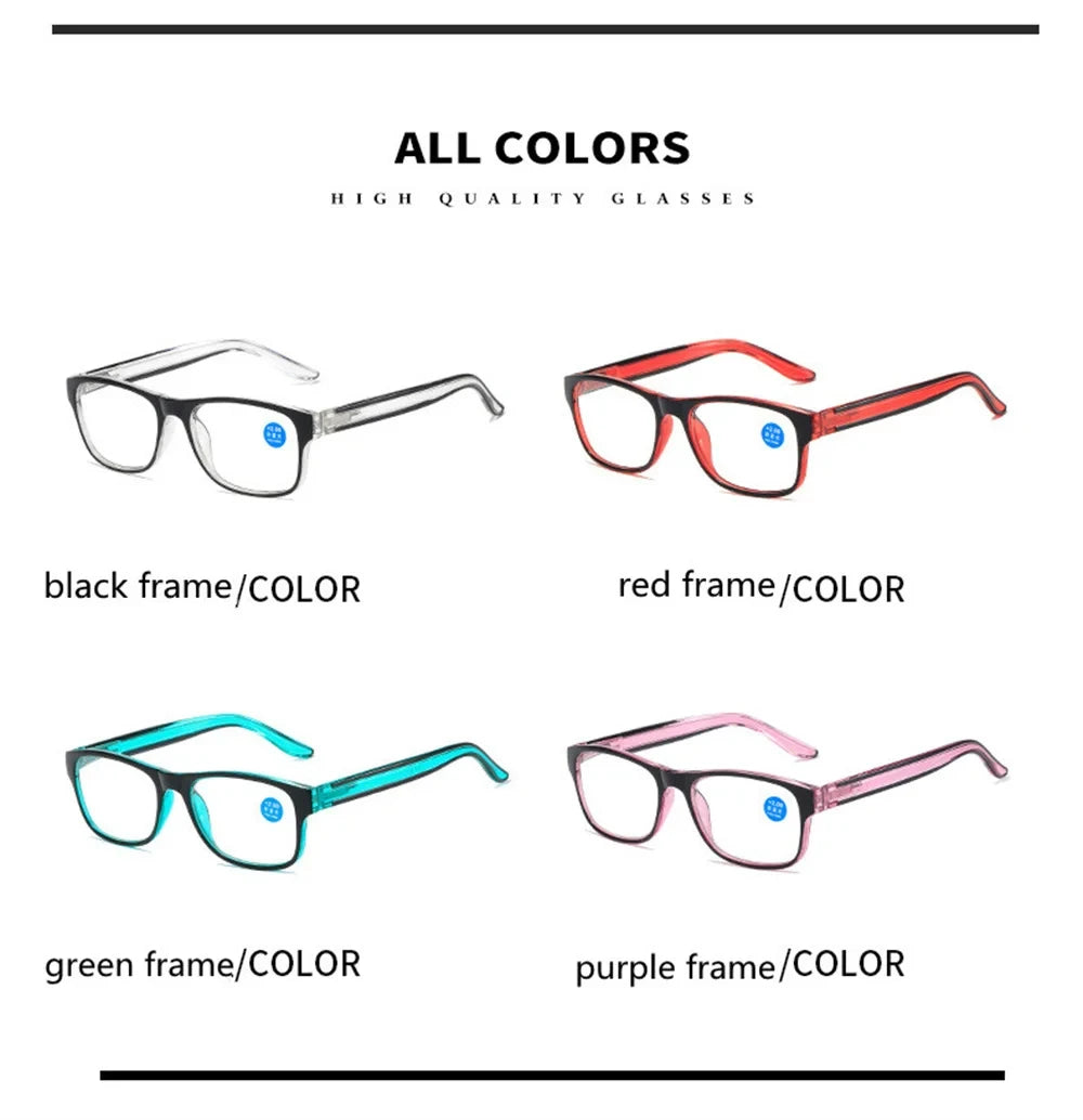 Reading glasses Anti Blue Light Reading Glasses Fashion Women Men Clear Square Computer Presbyopic Eyeglasses Spring Legs Frame Eyewear