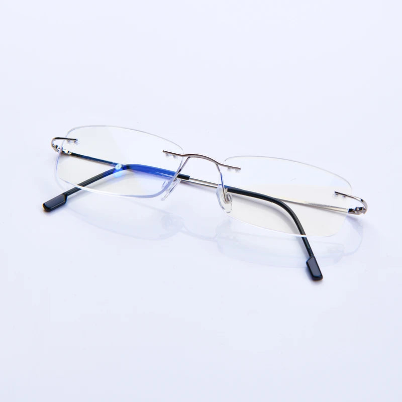 Reading Glasses Rimless Cut Glasses Anti Blue Light Narrow Square Eyeglasses Prescription Frame
